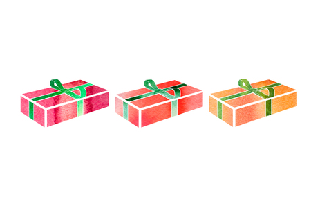 Box with a gift for Christmas. watercolor textureの写真素材