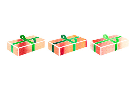 Box with a gift for Christmas. watercolor textureの写真素材