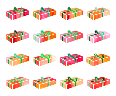 Box with a gift for Christmas. watercolor textureの写真素材