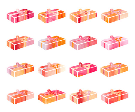 Box with a gift for Christmas. watercolor textureの写真素材