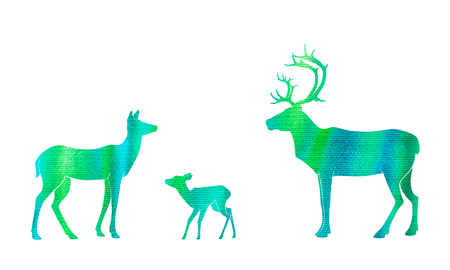 deer silhouettes with hand drawn watercolor textureの写真素材