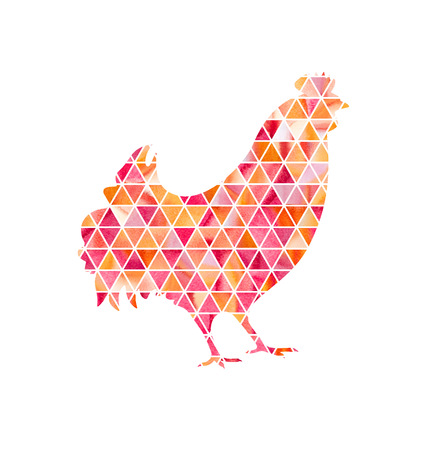 Illustration of rooster, symbol of 2017 on the Chinese calendar. Silhouette of red cock made with watercolor triangles. Element for New Year's design. Image of 2017 year of Red Roosterの写真素材