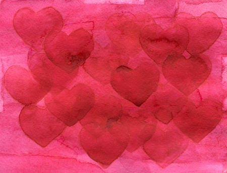 Valentine's day abstract background with hearts isolated on white. Watercolor love illustration.の写真素材