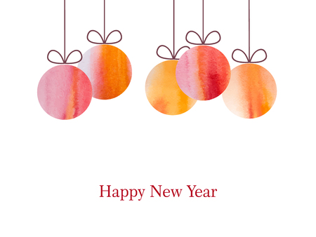 Merry Christmas and happy new year illustration. Vector 10 eps fire red poster. Tree toys isolated on white background.のイラスト素材