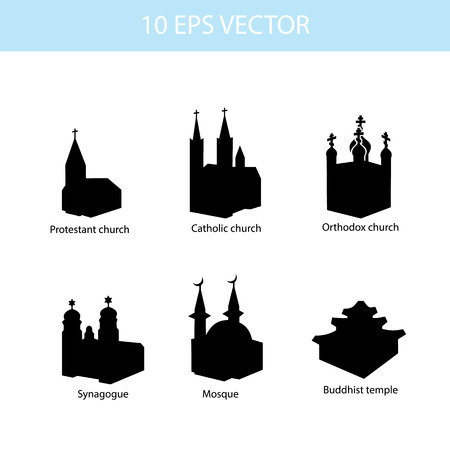 Vector set illustration of temples, vector iconsのイラスト素材