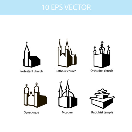 Vector set illustration of temples, vector iconsのイラスト素材