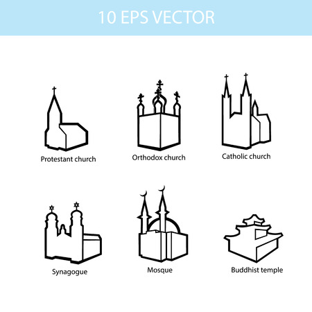 Vector set illustration of temples, vector iconsのイラスト素材