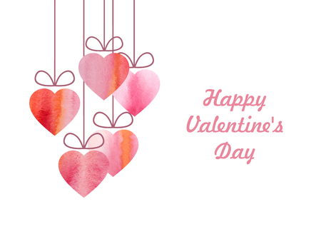 Valentine's day abstract background with hearts isolated on white. Vector watercolor love illustrationのイラスト素材