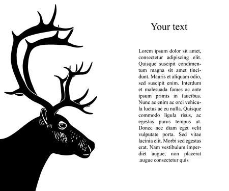 Silhouette deer head with antler isolated on white background. Vector illustration in linocut style. Wildlife backgroundのイラスト素材