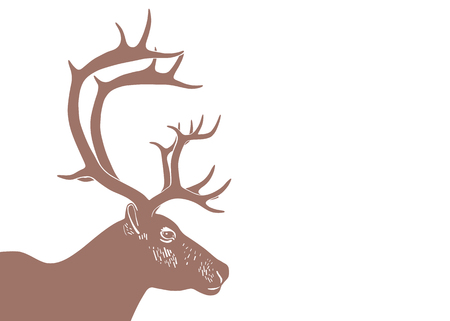 Silhouette deer head with antler isolated on white background. Vector illustration in linocut style. Wildlife backgroundのイラスト素材