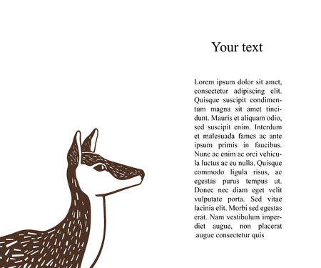 One color illustration of a doe head in lithography style. Engraving style image of female deer without horns isolated on white. Wildlife background.のイラスト素材