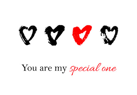 Vector hand drawn ink illustration with hearts. Greeting card with You are my special one text. Doodles.のイラスト素材