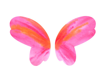 Watercolor pink and orange butterfly wings isolated on whiteの写真素材