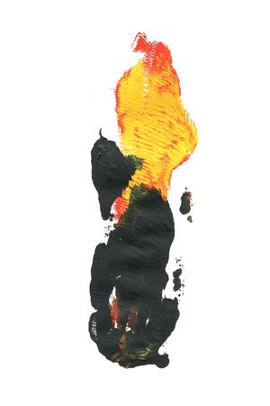 Acrylic yellow and black blots isolated on white backgroundの写真素材