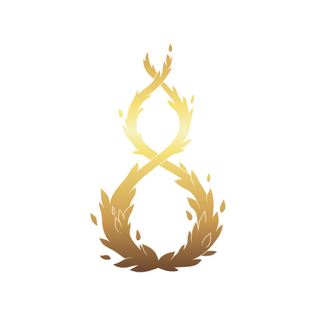 Gold gradient spiral floral element isolated on white background.のイラスト素材