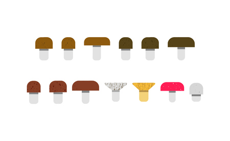 Different mushroom icons on white background, vector illustrationのイラスト素材
