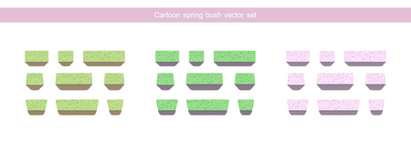 Green and pink bush vector set, icons isolated on white backgroundのイラスト素材