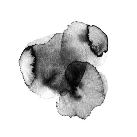 Art of Watercolor. Composition of black ink blots isolated on whiteの写真素材