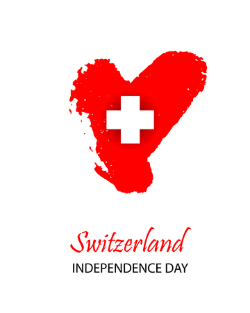 Swiss International Day. Heart in colors of Switzerland flag. Colorful template for National celebration on 1 August.のイラスト素材