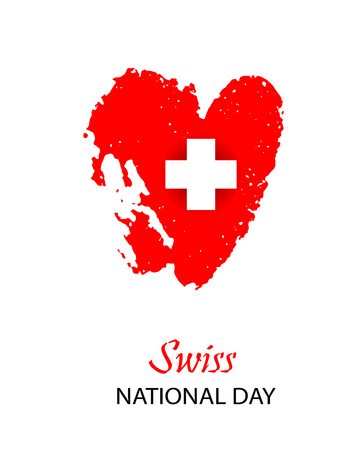 Swiss International Day. Heart in colors of Switzerland flag. Colorful template for National celebration on 1 August.のイラスト素材