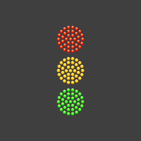 Traffic Light from red, yellow and green diodes isolated on white background. Vector illustration. Simple road sign iconのイラスト素材