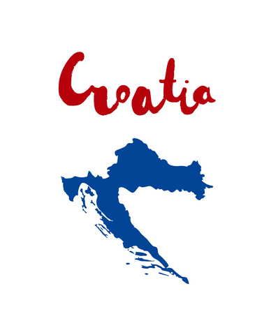 Grunge hand lettering of the European country - Croatia - with heart for postcard, travel poster, historic maps and promotional materials of the travel agency, vector illustration. Love Croatia bannerのイラスト素材
