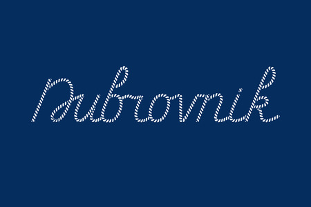 Hand lettering of Dubrovnik, city of Croatia with rope texture - for postcard, travel poster, historic maps and promotional materials of the travel agency, vector illustrationのイラスト素材