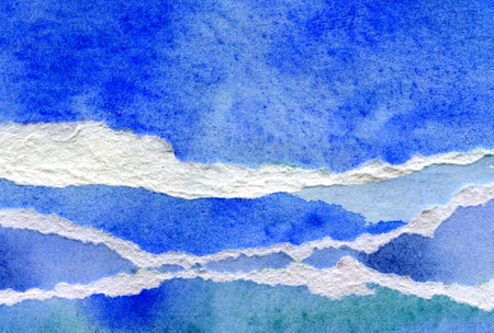 Abstract blue watercolor background, hand painted texture, paper illustration of sea wavesの写真素材