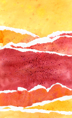 Abstract red, yellow and orange watercolor background, hand painted texture, paper illustrationの写真素材