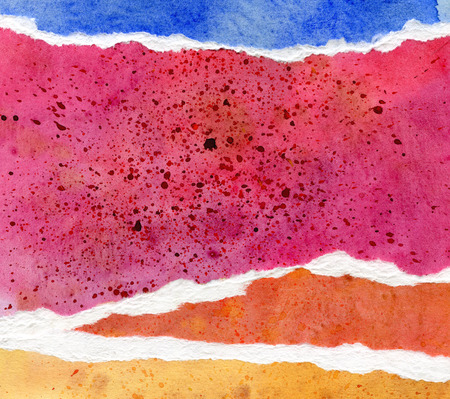 Abstract blue, red and orange watercolor background, hand painted texture, paper illustrationの写真素材