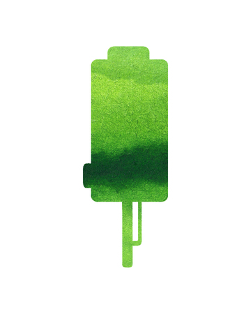 Green tree on white background, watercolor illustration, geometric form. Minimalistic card template for Arbor Dayの写真素材