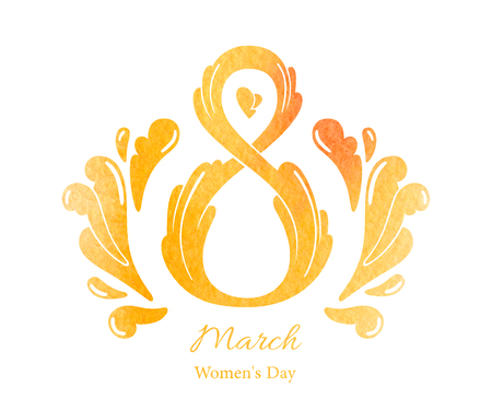 8 March Womens Day watercolor greeting card template, isolated on white backgroundの写真素材
