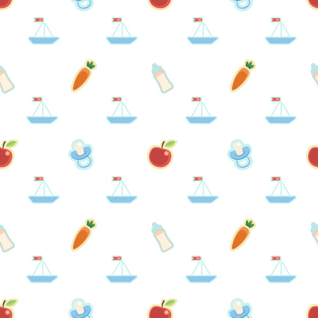 Newborn baby boy seamless pattern with carrots, bottles and nipples on white background.のイラスト素材