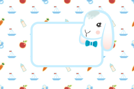 Newborn baby greeting card template, poster with seamless pattern background and space for text.のイラスト素材