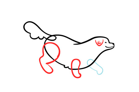 Vector big friendly fluffy dog in sketch style, isolated on white.の写真素材