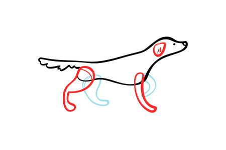 Vector sketch of staying hunting dog, isolated on white background.の写真素材