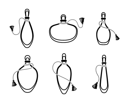Perfume bottles with tassel icons set, silhouette on white.のイラスト素材