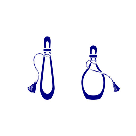 Perfume bottles with tassel icons set, silhouette.のイラスト素材