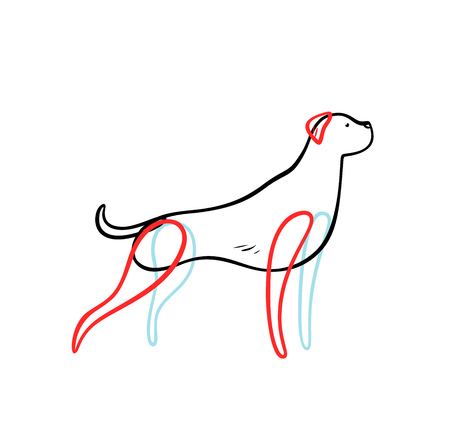 Vector sketch of staying hunting dog, isolated on white background.のイラスト素材