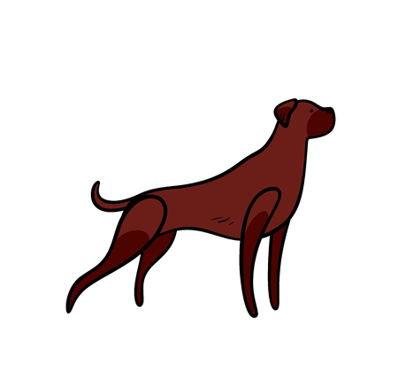 Vector brown staying hunting dog in toy style, isolated on white background.のイラスト素材