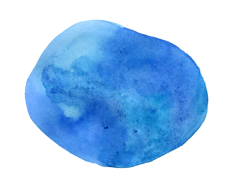 Abstract watercolor background, hand painted abstract blue roundish form for design and formalization isolated on whiteの写真素材