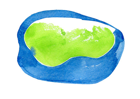 Abstract watercolor background, hand painted abstract blue and green roundish form for design and formalization isolated on whiteの写真素材