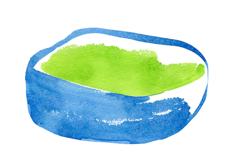 Abstract watercolor background, hand painted abstract blue and green roundish form for design and formalization isolated on whiteの写真素材