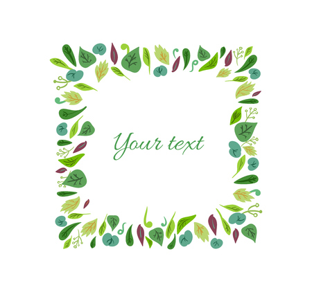 Multicolor hand drawn frame from green leavesのイラスト素材