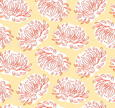 Orange Asters. Vector seamless pattern with flowers. Texture for your design elements.のイラスト素材