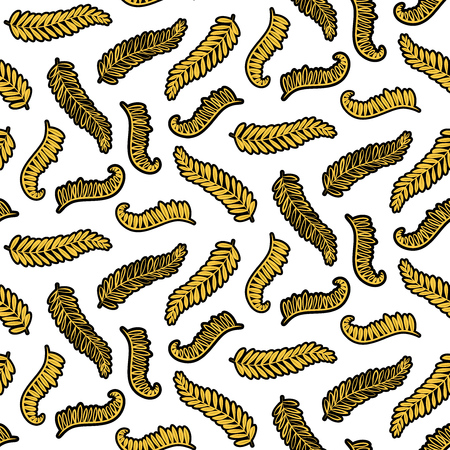 Doodle hand drawn palm branch with leaves isolated on white. Seamless pattern.のイラスト素材