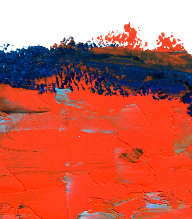 Oil painting background, hand painted abstract dark blue and red strokes isolated on white backgroundの写真素材