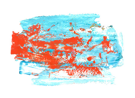 Oil painting background, hand painted abstract light blue and bright red strokes isolated on white backgroundの写真素材