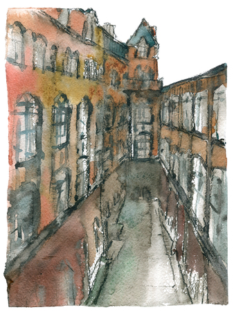 Watercolor painting of courtyard of Museum of Applied Arts. Budapest, Hungaryの写真素材