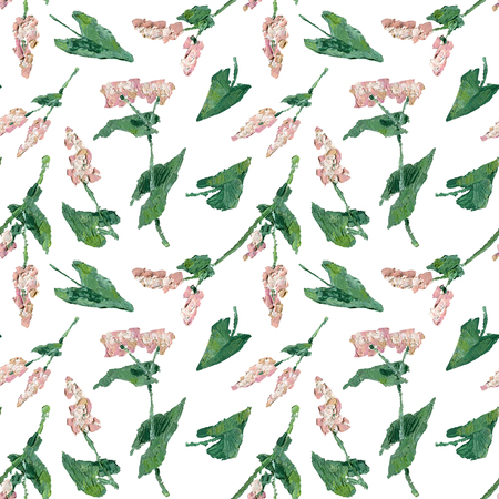 Fagopyrum esculentum plant oil painting illustration. Seamless pattern.の写真素材